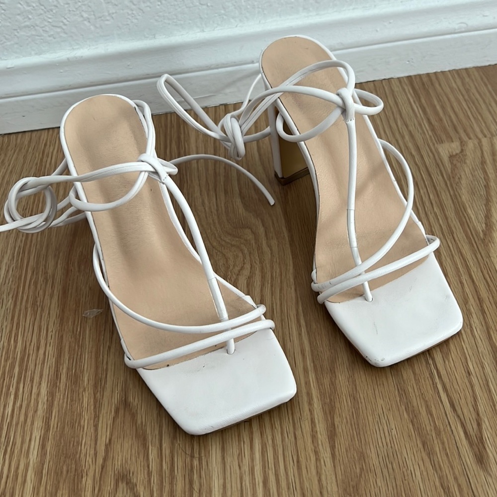 White strap heels